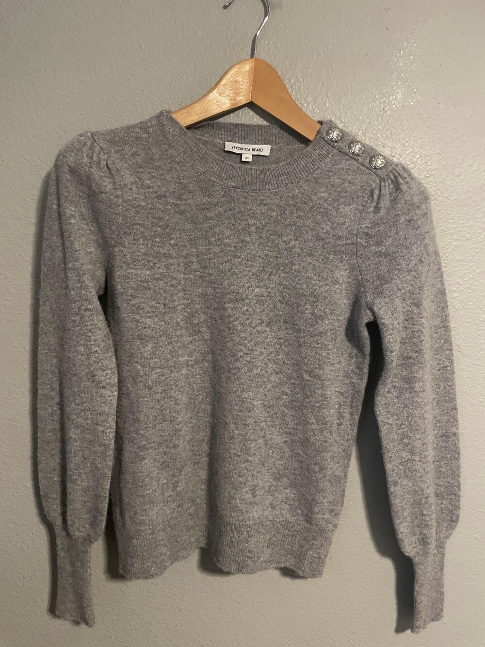 Veronica Beard Womens Nelia Cashmere Pullover Sweater XS Gray Puff Sleeve Modern